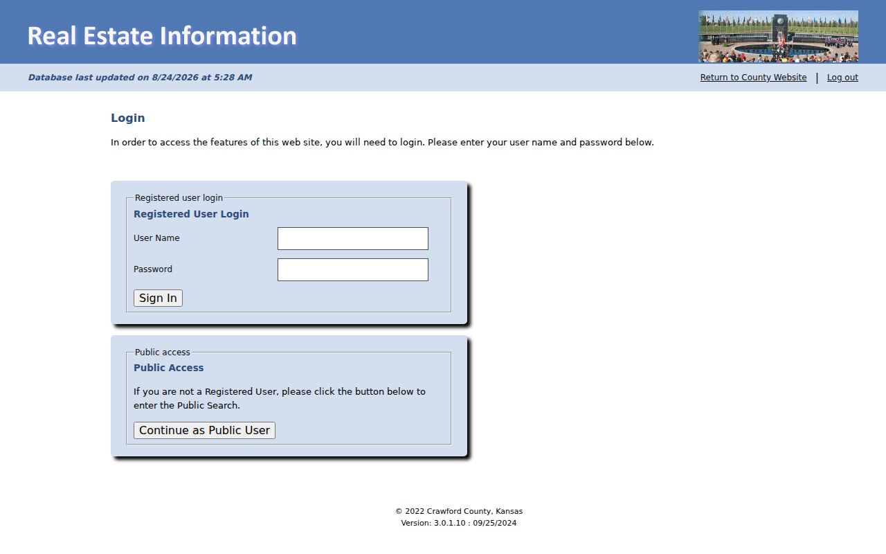 Crawford County CIC property portal used for Pittsburg address records