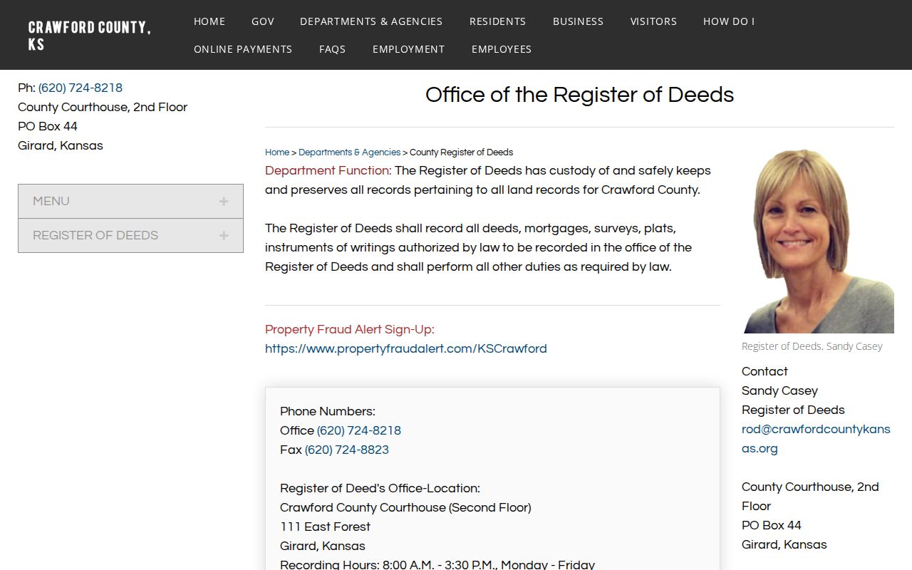 Crawford County Register of Deeds page for Pittsburg street records