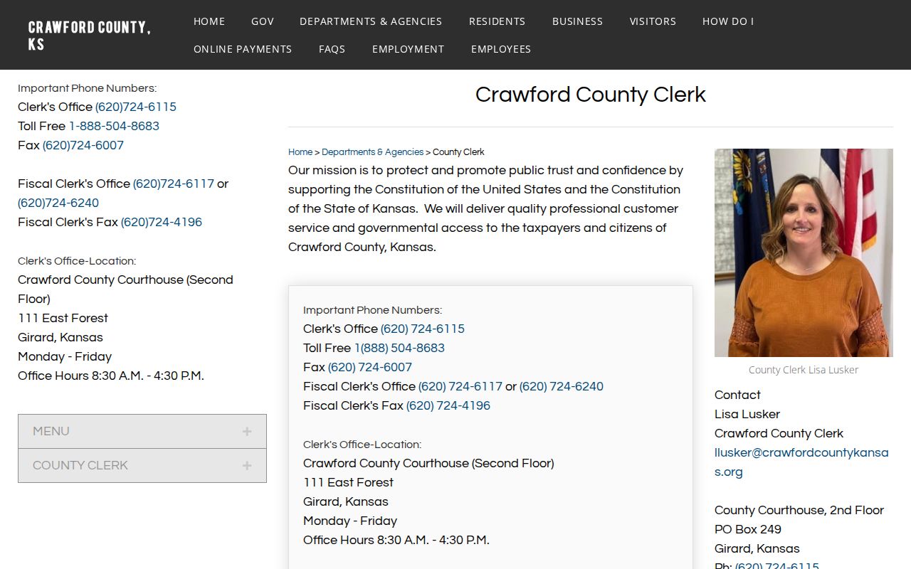 Pittsburg residents directory Crawford County Clerk records