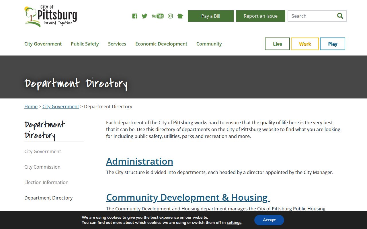 Pittsburg residents directory municipal department contacts