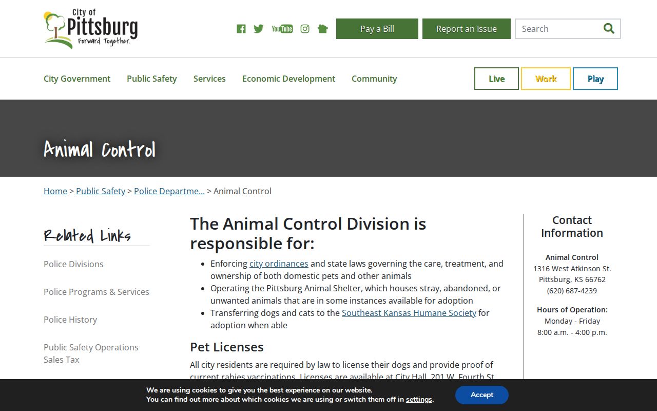 Pittsburg Animal Control licensing and contact information