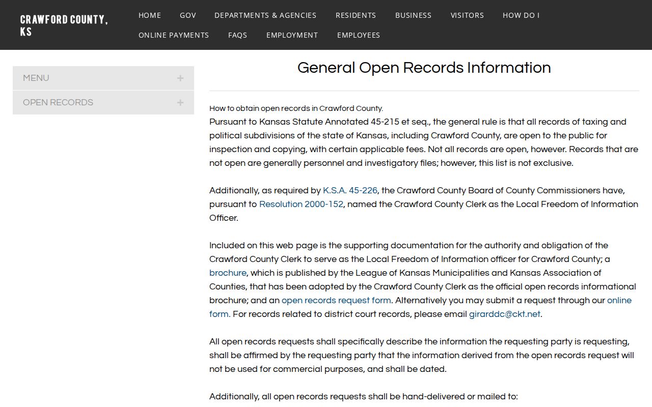Crawford County open records information for Pittsburg block research