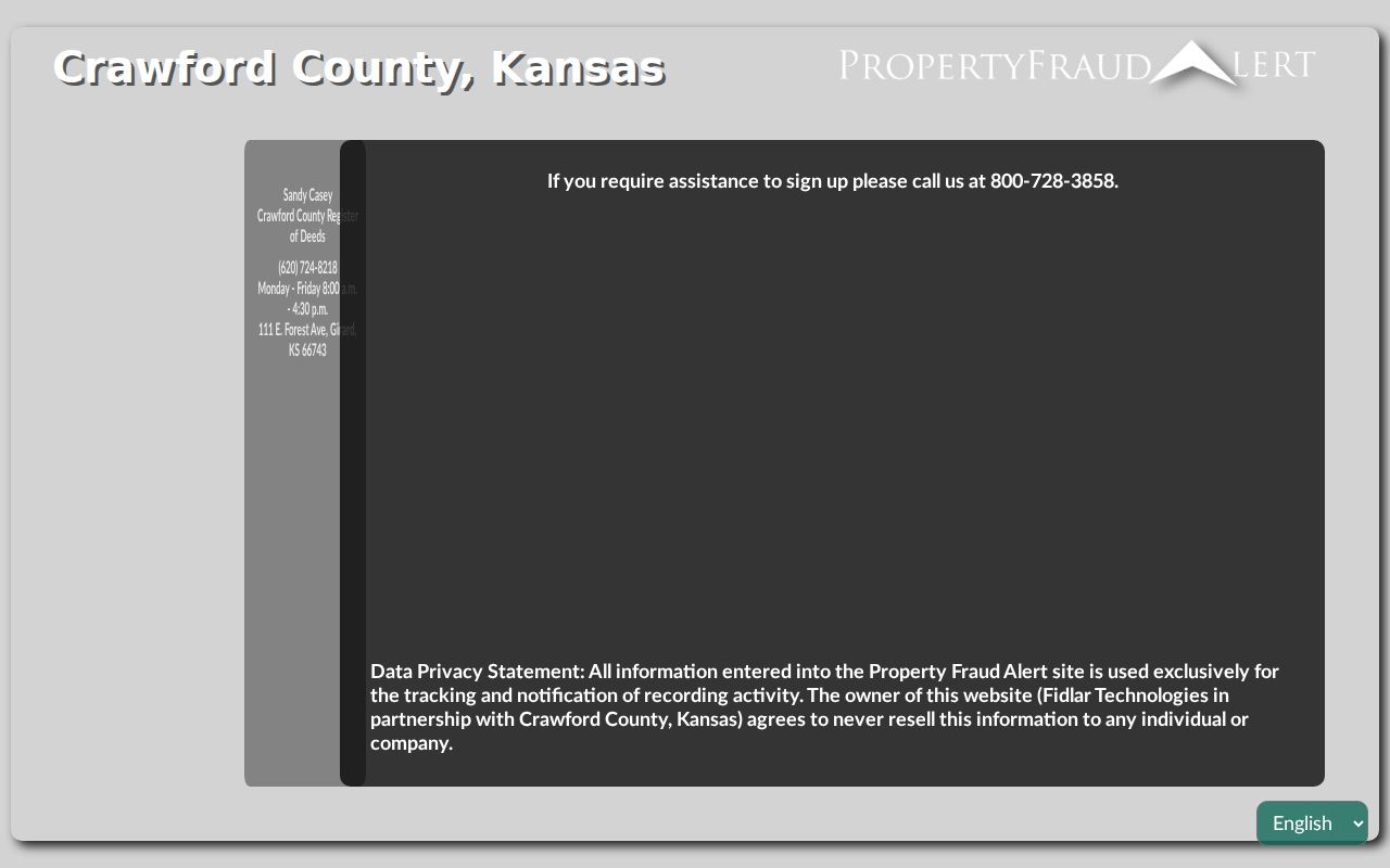 Crawford County Property Fraud Alert enrollment page