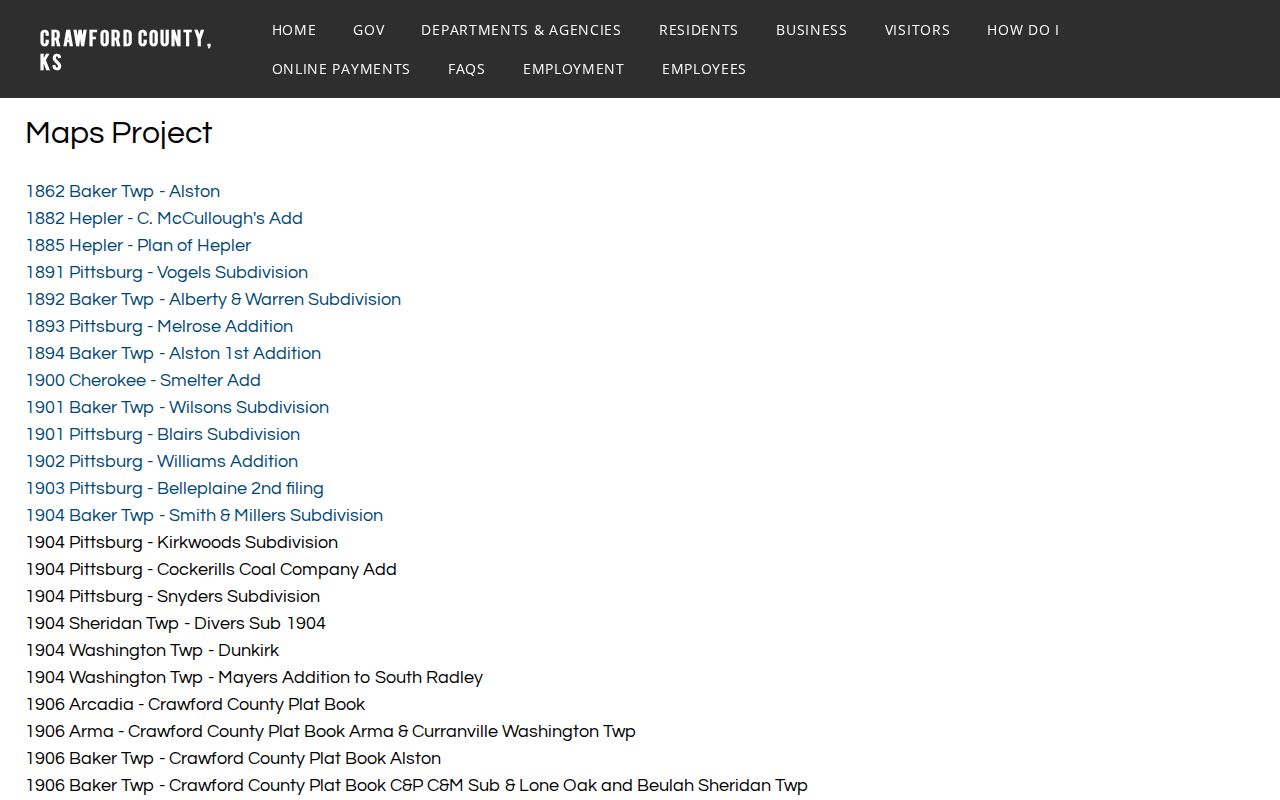 Crawford County map catalog for Pittsburg ZIP and boundary history